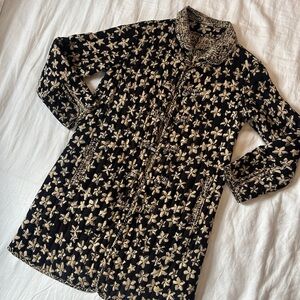 Reversible Quilted Kantha Coat Block Print Abstract Pattern Knee Length Med